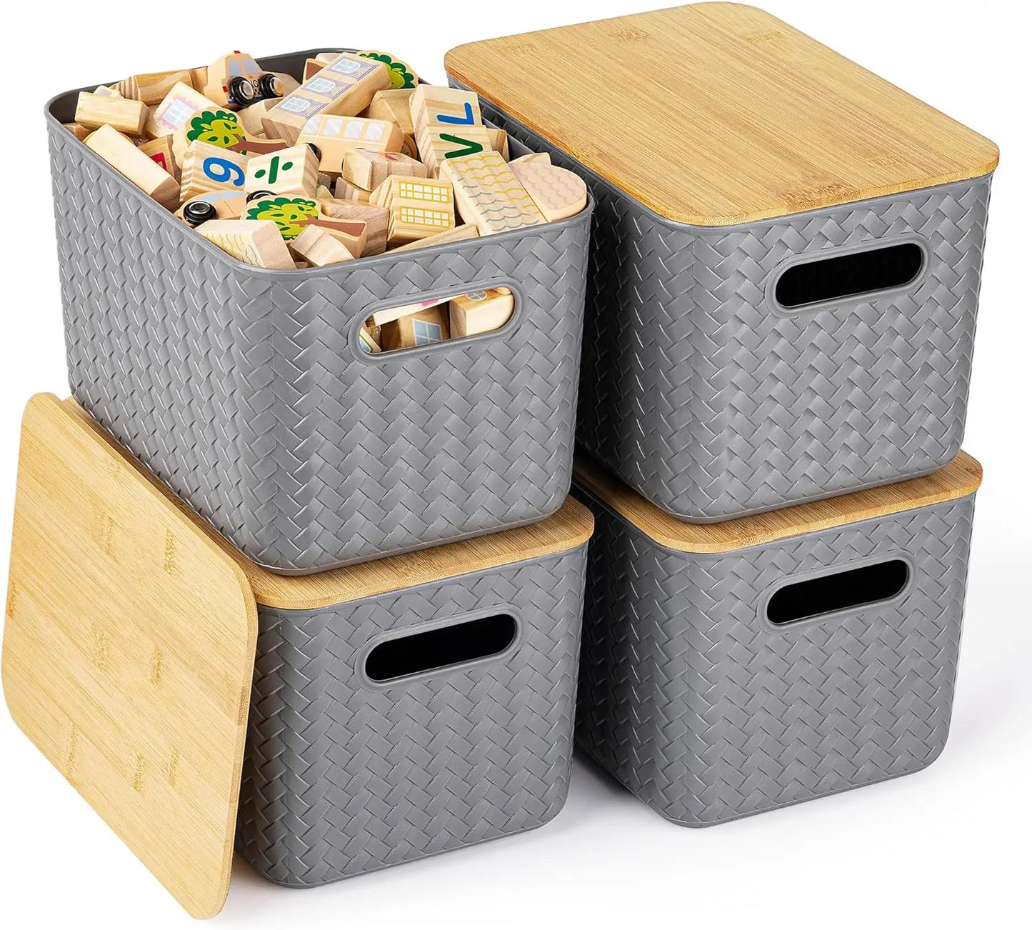 Storage Bins With Bamboo Lids Plastic Stackable Containers