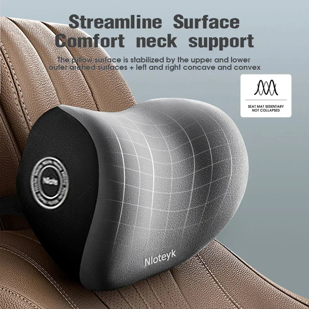 Memory Foam Headrest Lumbar Support Set Ergonomic Neck Pillow Back Cushion Car Driver Seat Comfort Breathable Polyester Fabric