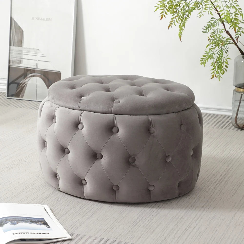 Modern Tufted Velvet Oval Storage Ottoman - Multifunctional Footrest Stool with Hidden Storage Space for Living Room Bedroom