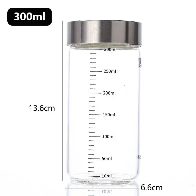 100-500ml Glass Bottle with Scale High Borosilicate Heat-resistant Glass Seal Jar Kitchen Seasoning Spices Storage Bottle Gadget