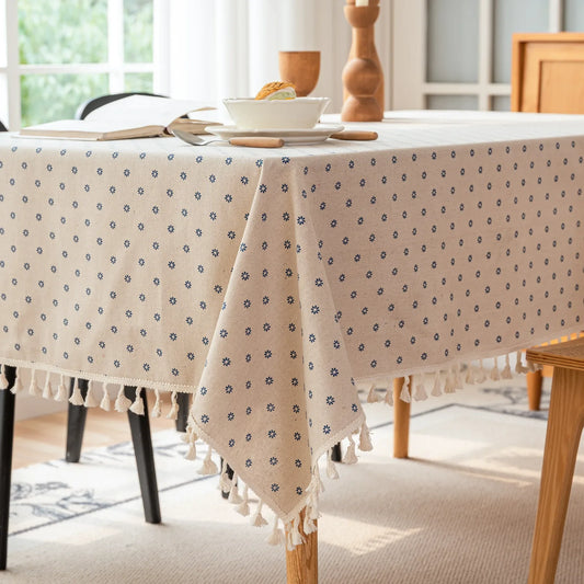 Vintage Cotton Linen Tablecloth Floral Pattern Table Cloth with Tassel Washable Table Cover for Dinning,Picnic,Tabletop Decor