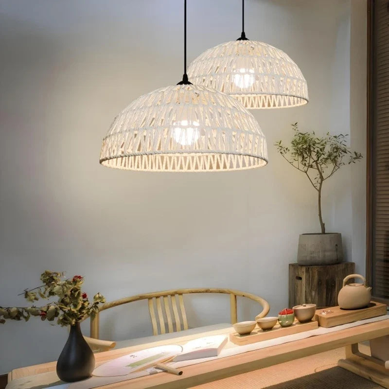 Newest hemp rope woven pendant lamp pastoral restaurant tea room inn bar bedroom rattan indoor chandelier lighting  AC95-260V