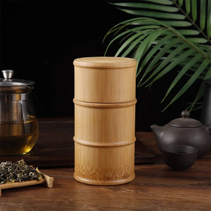 Natural Bamboo Tea Canister Food Storage Box Nut Spice Storage Box Tea Canister Eco-friendly Organizer Jar Kitchen Containers