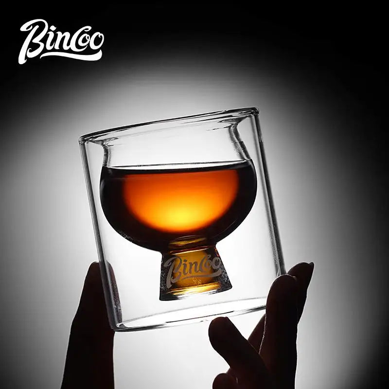 BINCOO Double-Layer Thick Glass Coffee Cup, Heat-Resistant Borosilicate Espresso Mug for Home and Office, 80ML