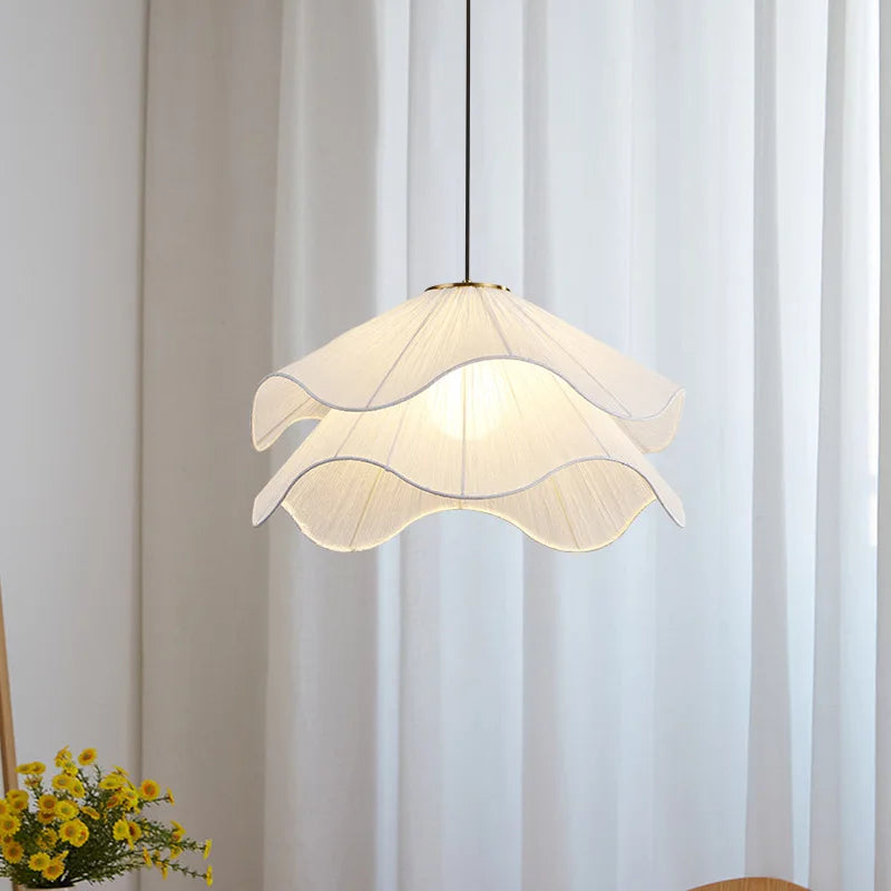 Nordic Minimalist Cream Pendant Lights White Fabric Led Living Room Bedroom Home Decor Chandelier Balcony Hanging Lamp Fixture