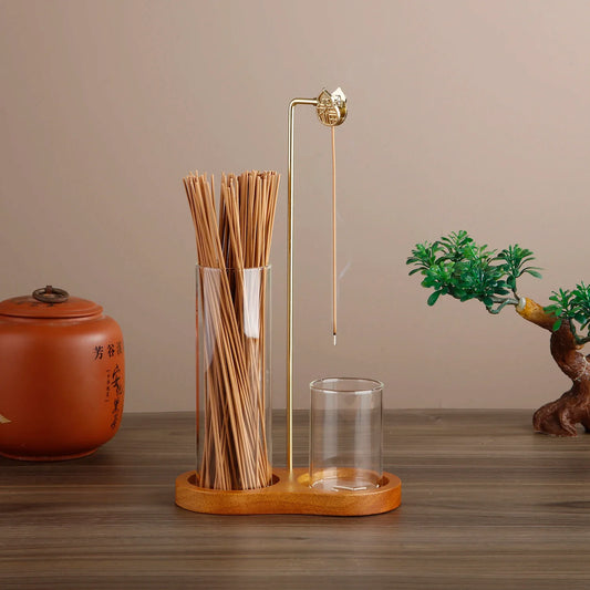 Glass Incense Holder for Sticks Anti-Ash Flying Incense Burne with Metal Clip and Incense Storage for Yoga Home Decor