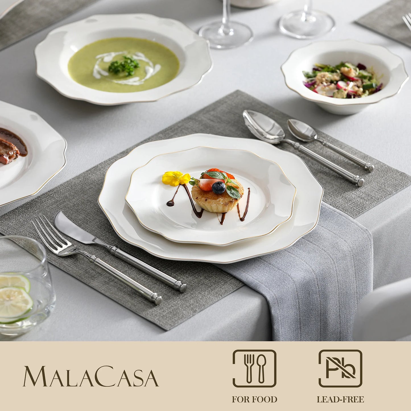 MALACASA Nordic Porcelain Tableware Set With Bowls And Plates