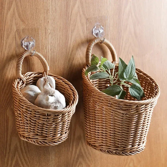 Wall-mounted Vegetable Basket Fruit and Sundry Basket Weave Storage Basket Kitchen Storage Home Decoration