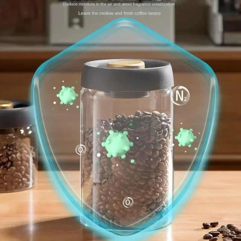 Multi Capacity Black Lid Coffee Pot Manual Vacuum Moisture-proof Storage Pot Kitchen Glass Teapot Coffee Bean Storage Sealed Jar
