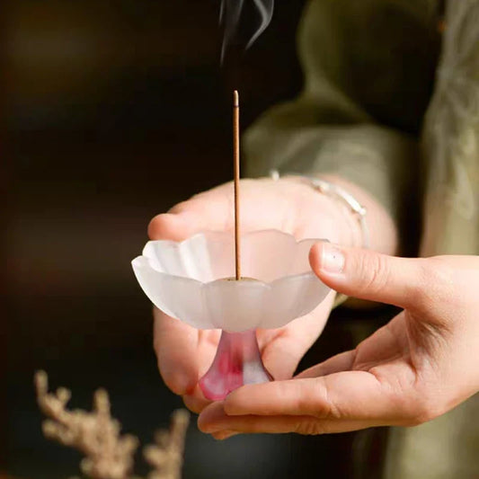 Glass Lotus Incense Burner Brass Nine-hole Incense Holder Incense Stick Holder for Yoga Meditation Spa Home Decor