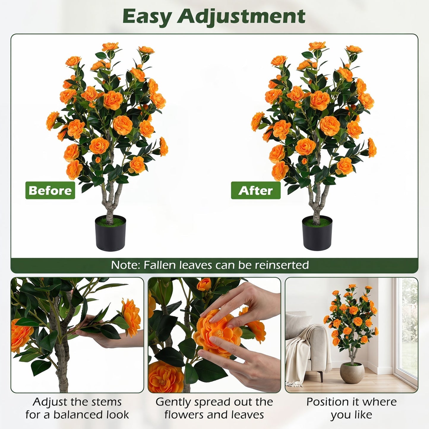 Artificial Camellia Tree 39.5" with Cement Pot - Set of 2