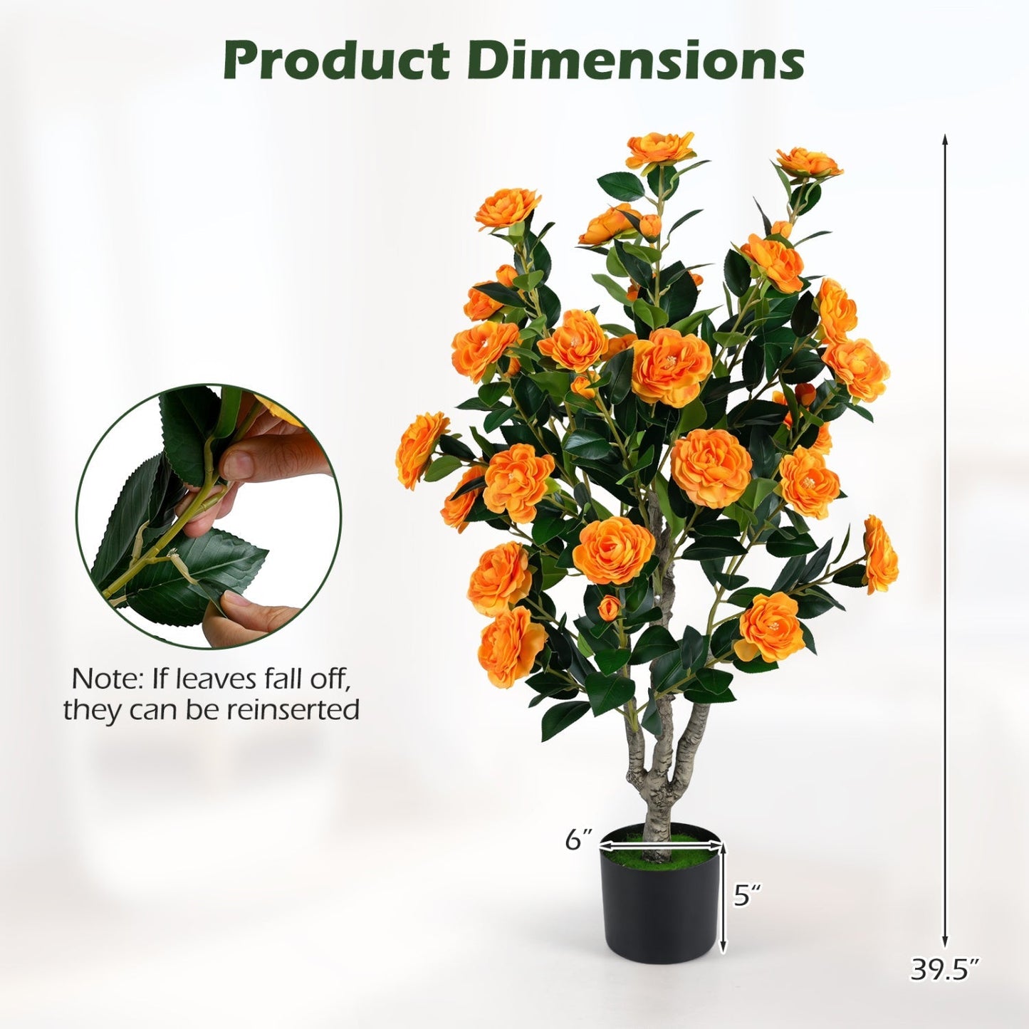 Artificial Camellia Tree 39.5" with Cement Pot - Set of 2
