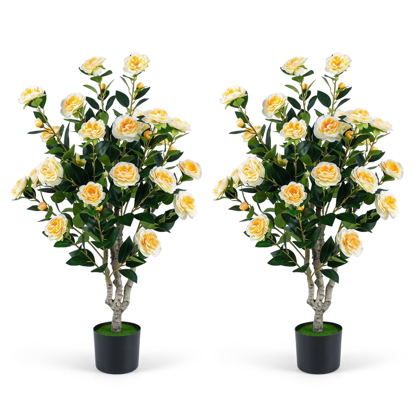 Artificial Camellia Tree 39.5" with Cement Pot - Set of 2