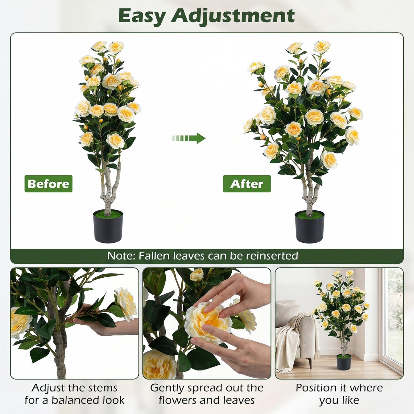 Artificial Camellia Tree 39.5" with Cement Pot - Set of 2