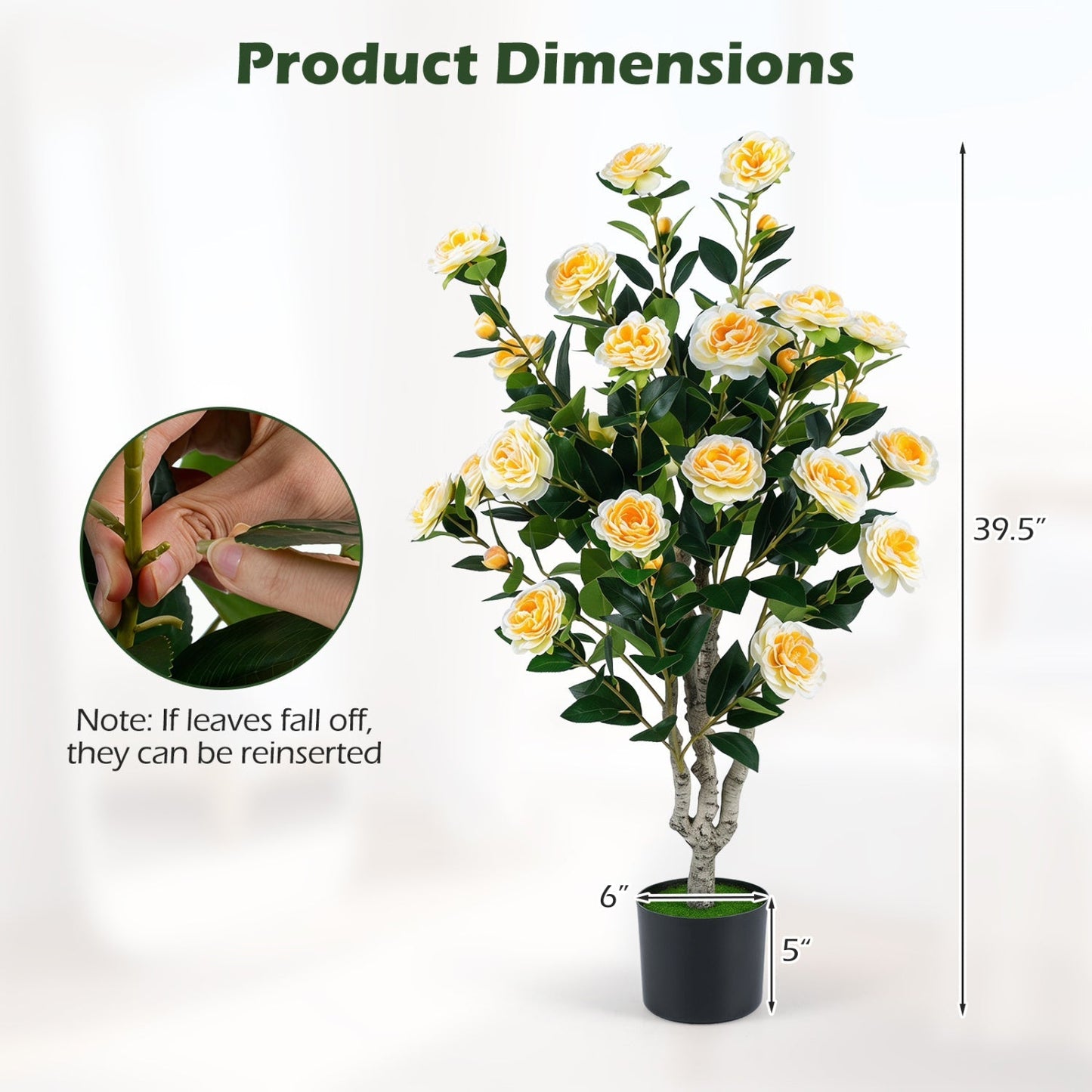 Artificial Camellia Tree 39.5" with Cement Pot - Set of 2