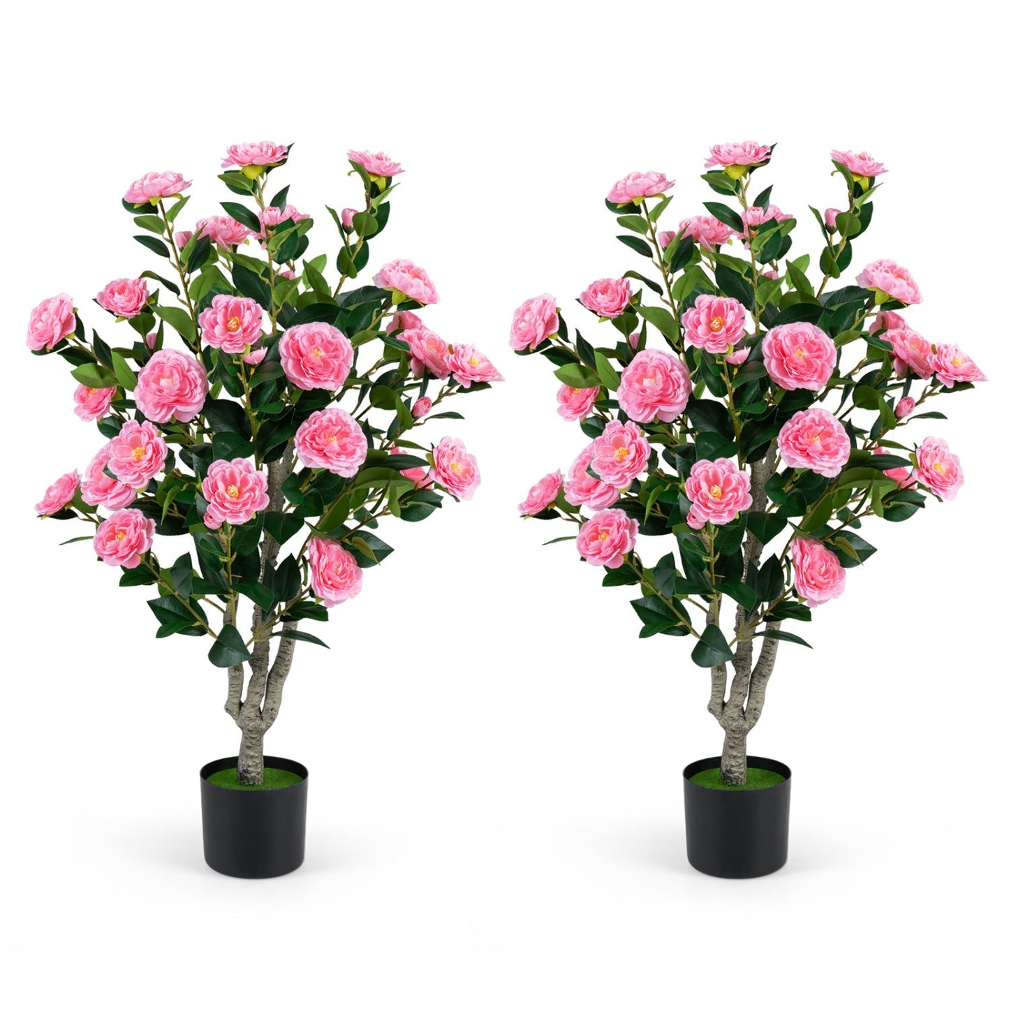 Artificial Camellia Tree 39.5" with Cement Pot - Set of 2