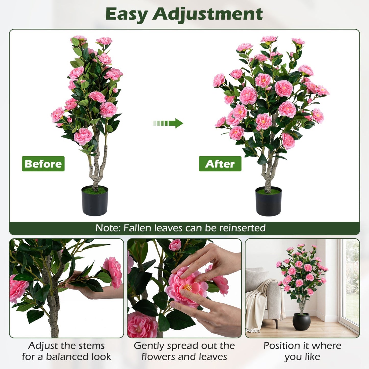 Artificial Camellia Tree 39.5" with Cement Pot - Set of 2