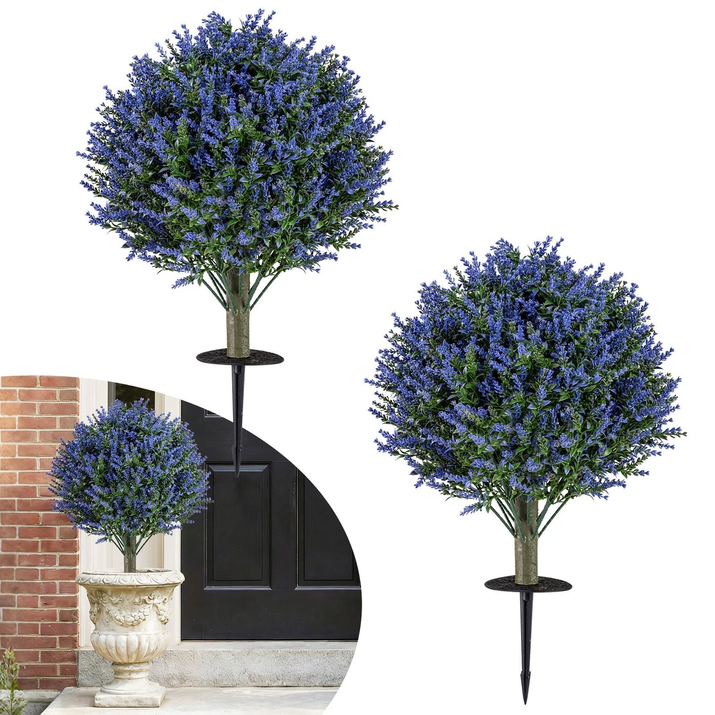 Set of 2 Artificial Lavender Topiary Ball Trees with Ground Spikes