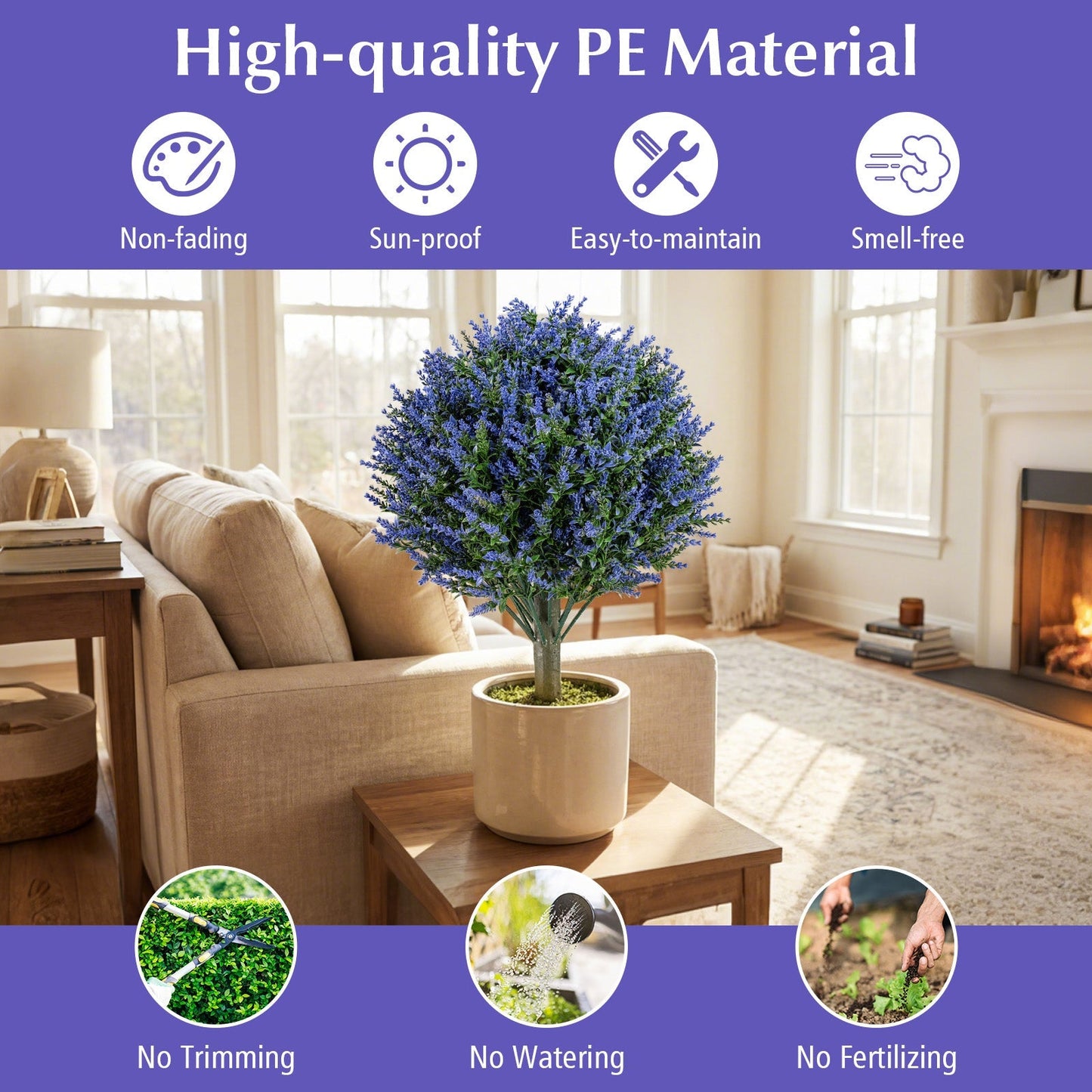 Set of 2 Artificial Lavender Topiary Ball Trees with Ground Spikes