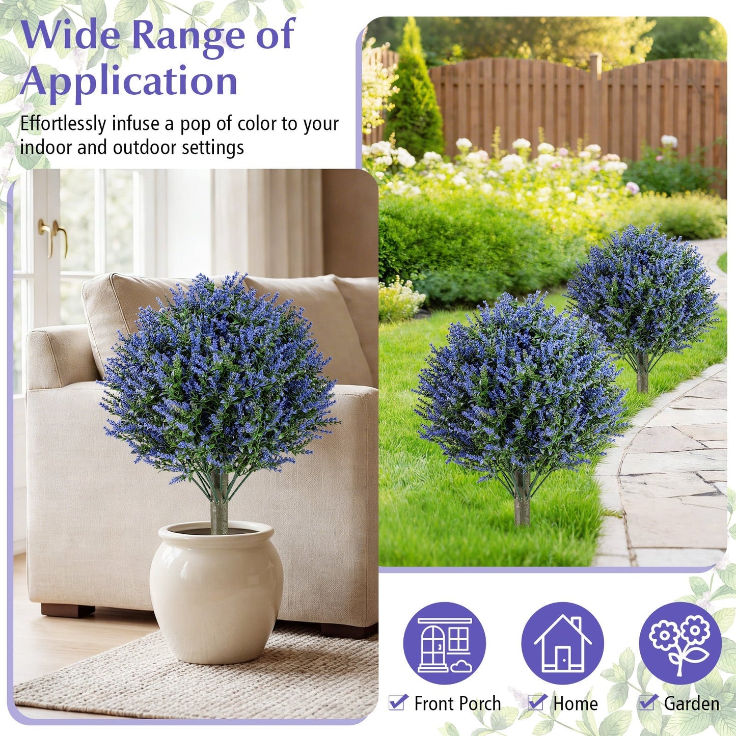 Set of 2 Artificial Lavender Topiary Ball Trees with Ground Spikes