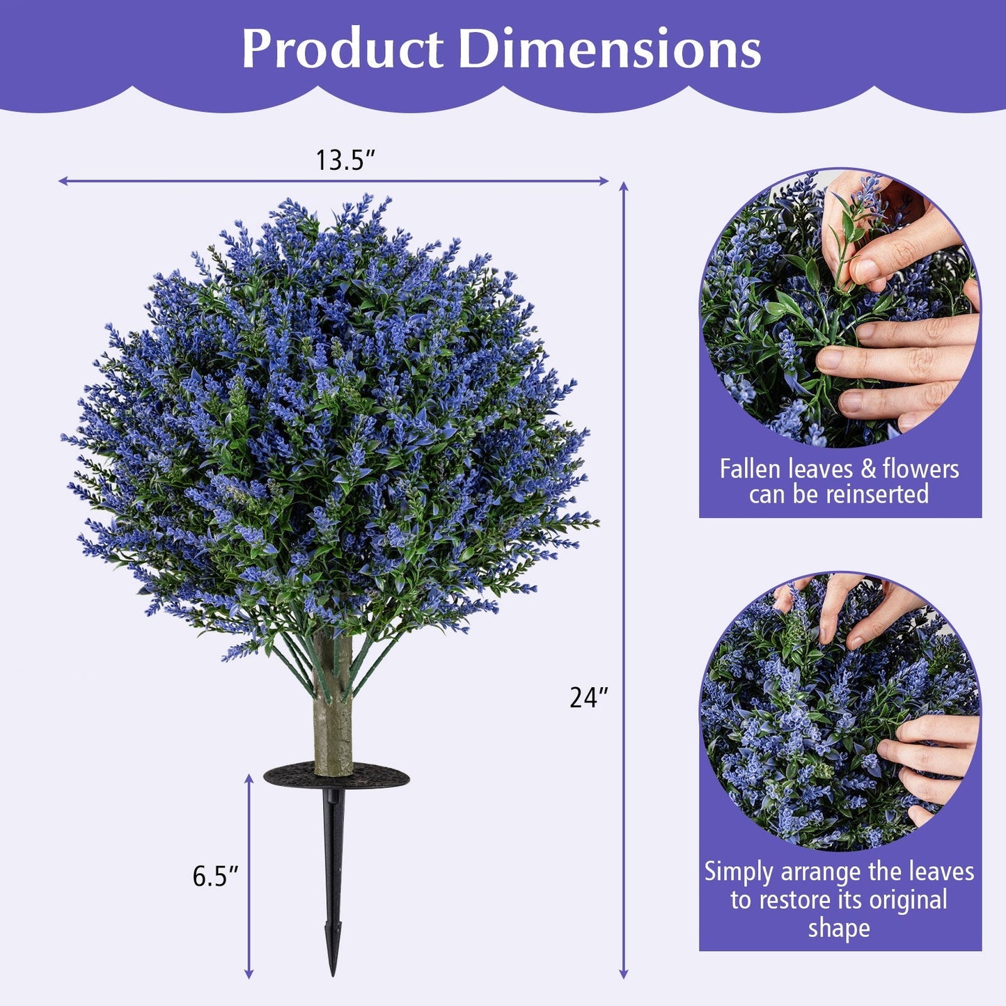 Set of 2 Artificial Lavender Topiary Ball Trees with Ground Spikes