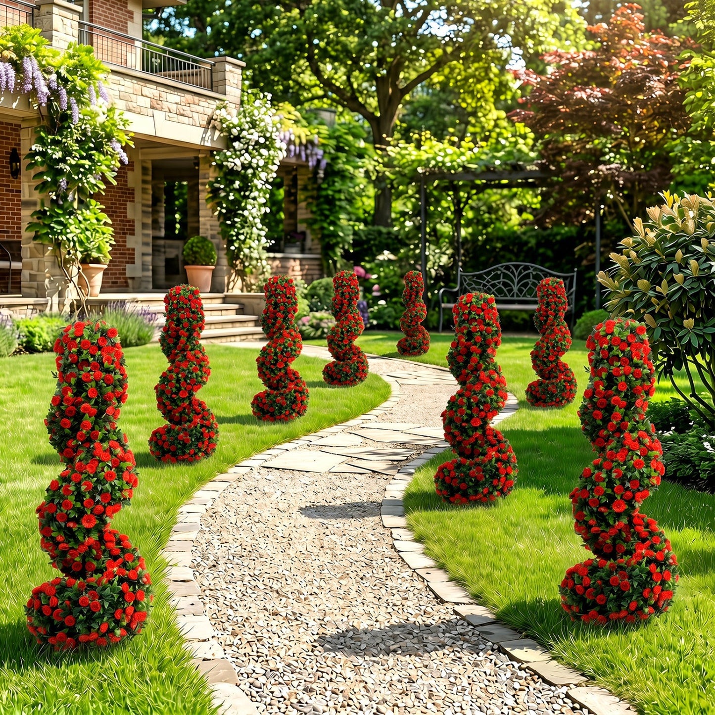 Artificial Spiral Topiary Trees 36" with Ground Spikes Set of 2