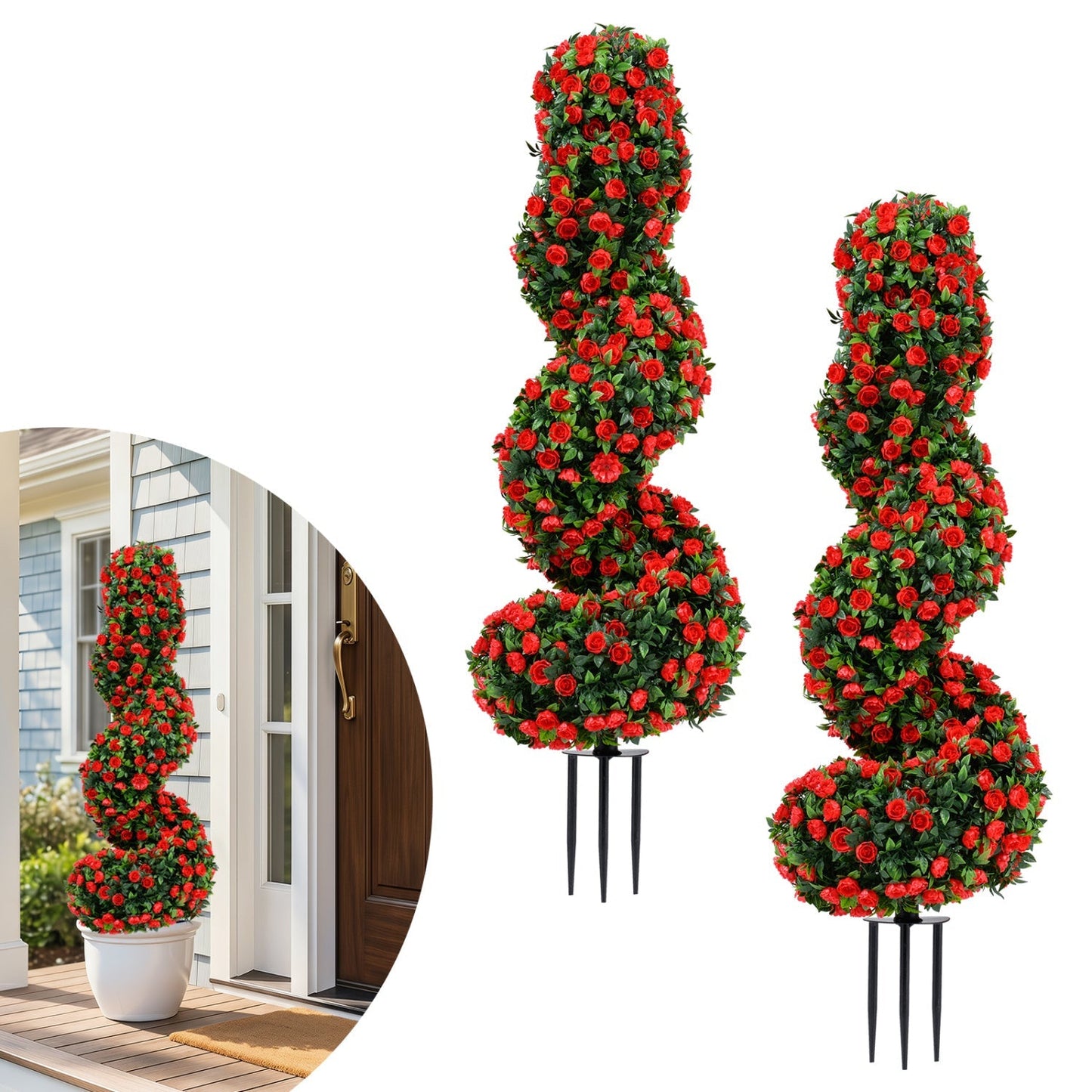 Artificial Spiral Topiary Trees 36" with Ground Spikes Set of 2