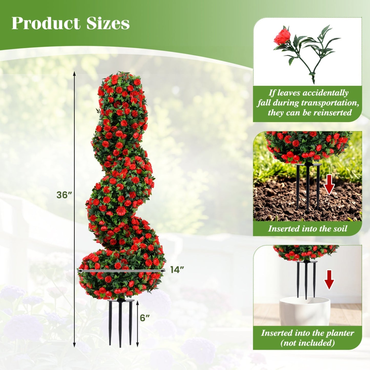 Artificial Spiral Topiary Trees 36" with Ground Spikes Set of 2