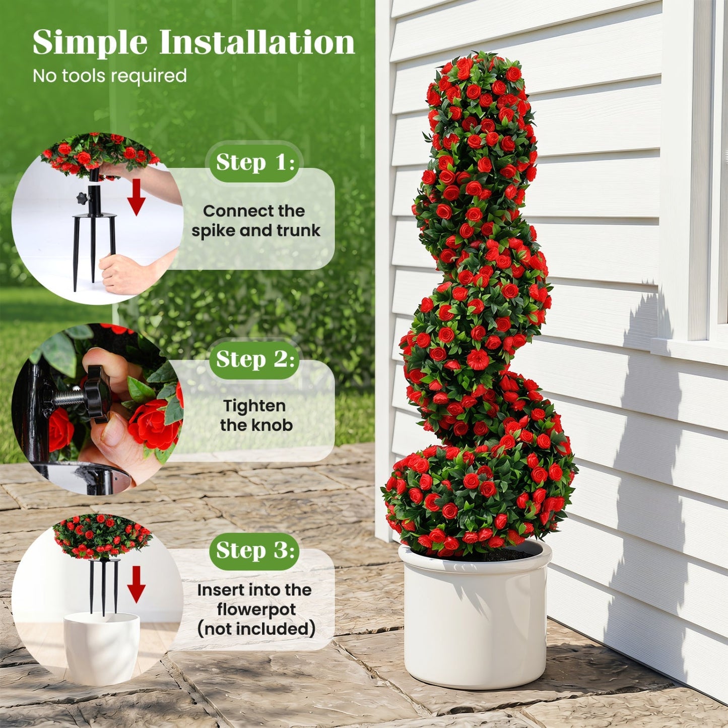 Artificial Spiral Topiary Trees 36" with Ground Spikes Set of 2