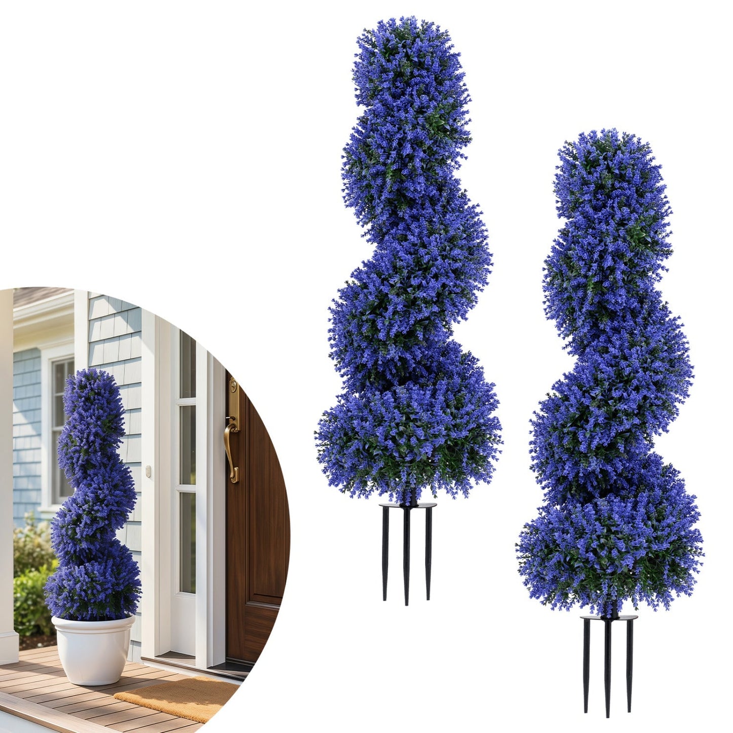 Artificial Spiral Topiary Trees 36" with Ground Spikes Set of 2