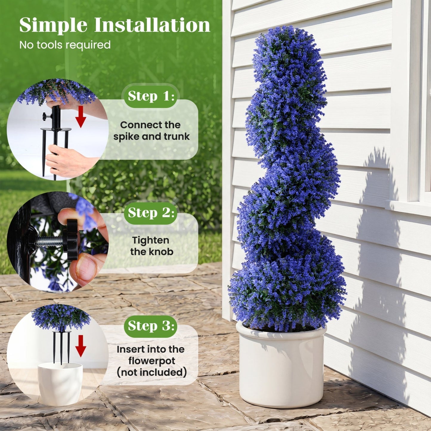 Artificial Spiral Topiary Trees 36" with Ground Spikes Set of 2
