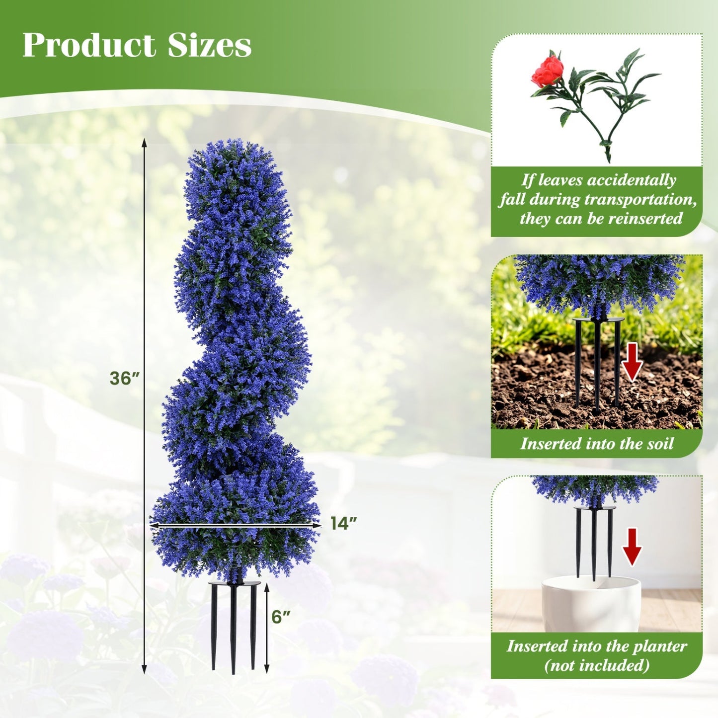 Artificial Spiral Topiary Trees 36" with Ground Spikes Set of 2
