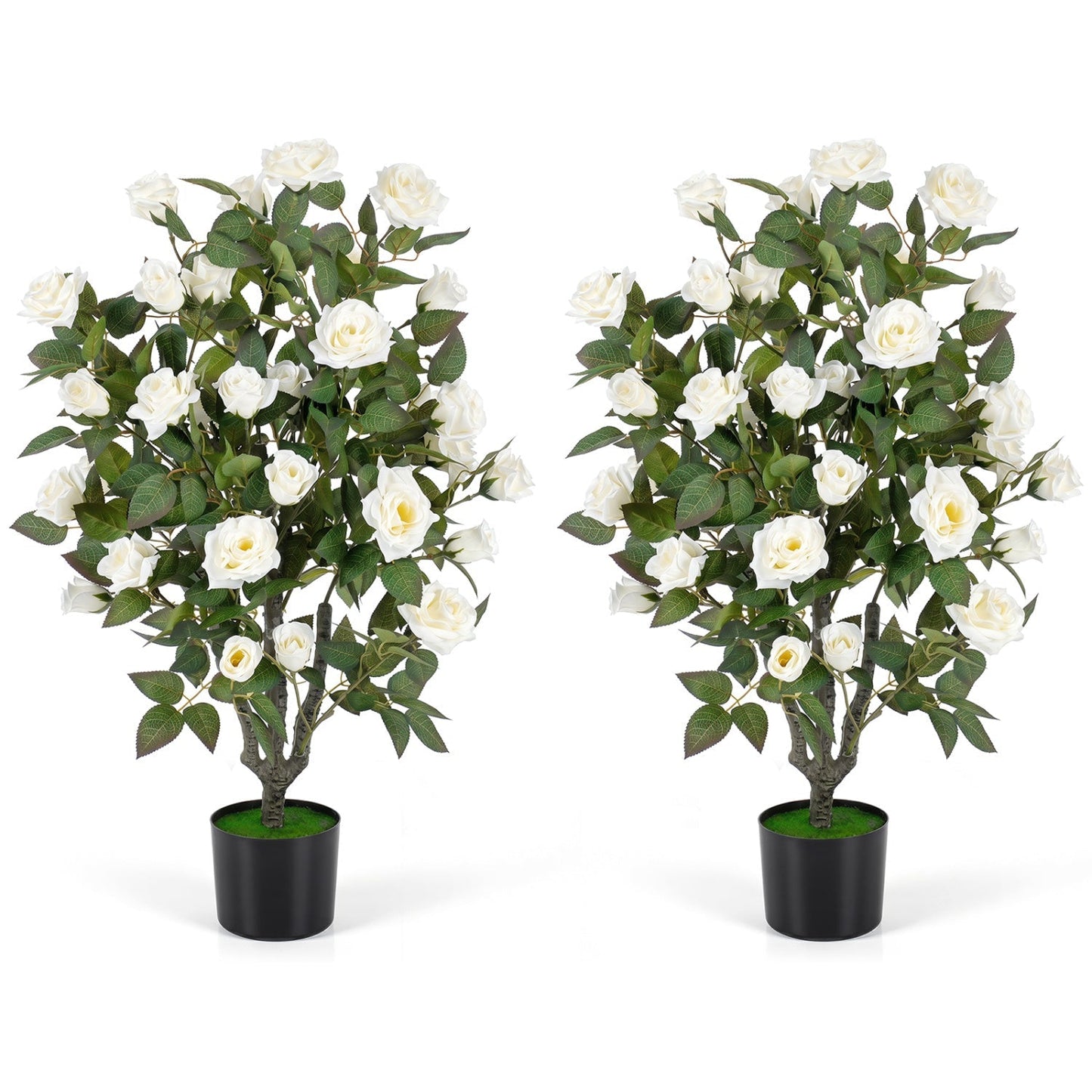 Artificial Rose Tree with Blooming Flowers - Set of 2