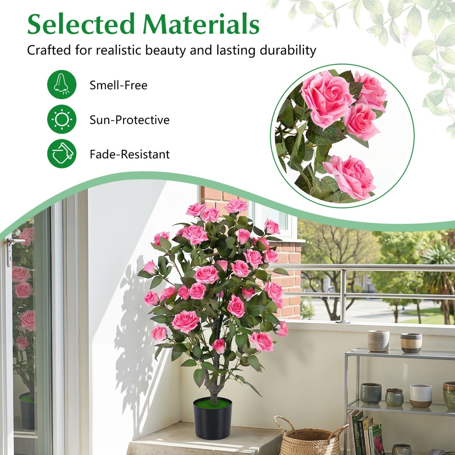 Artificial Rose Tree with Blooming Flowers - Set of 2