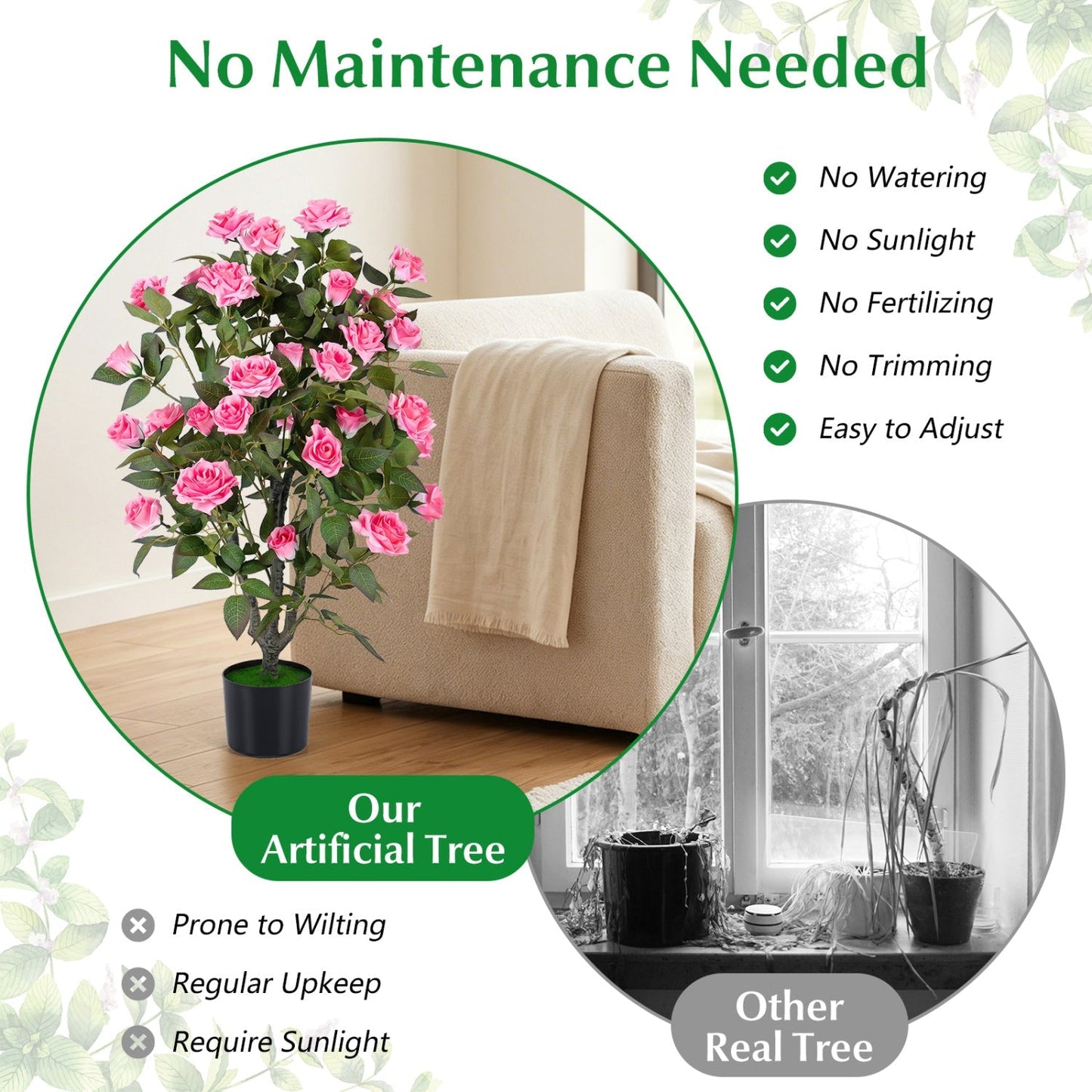Artificial Rose Tree with Blooming Flowers - Set of 2