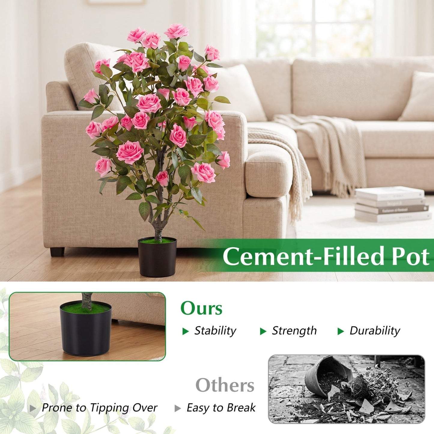 Artificial Rose Tree with Blooming Flowers - Set of 2