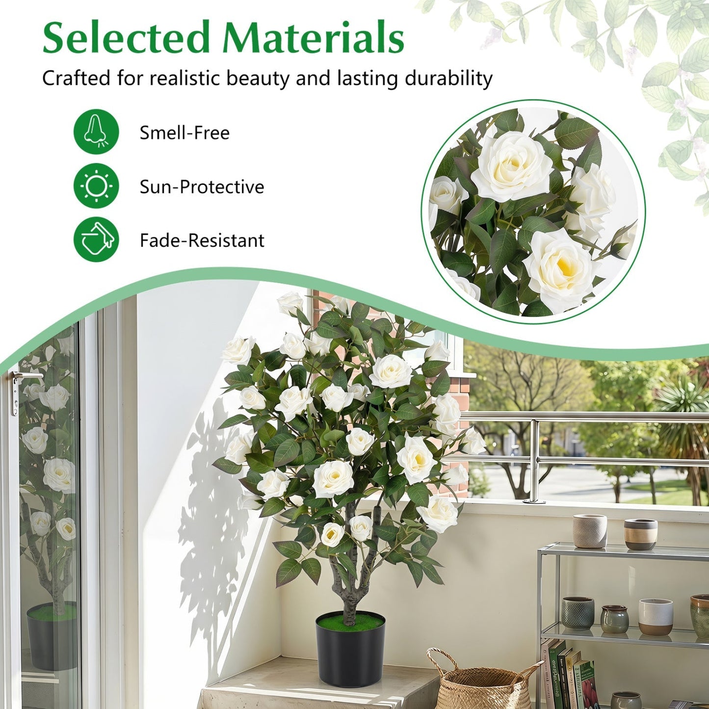 Artificial Rose Tree with Blooming Flowers - Set of 2