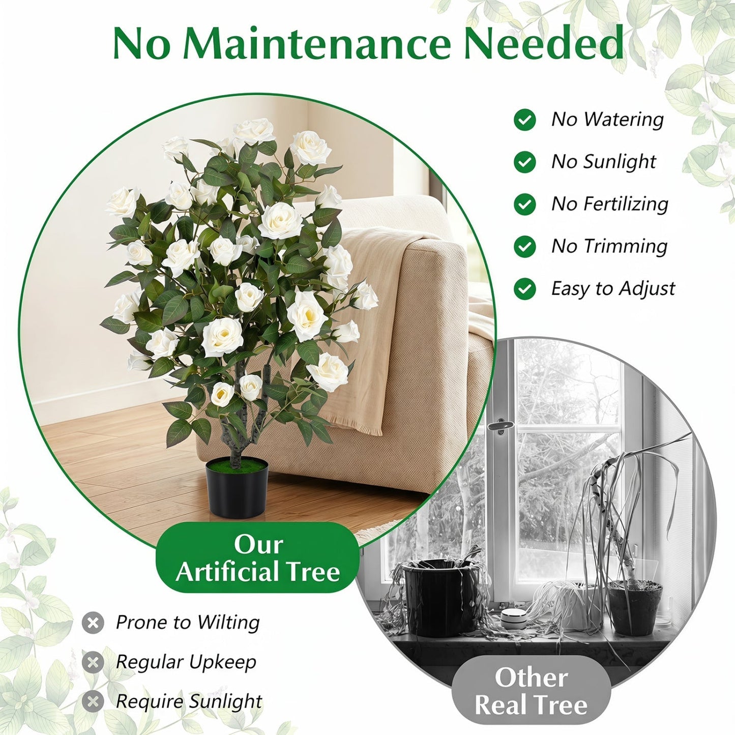 Artificial Rose Tree with Blooming Flowers - Set of 2