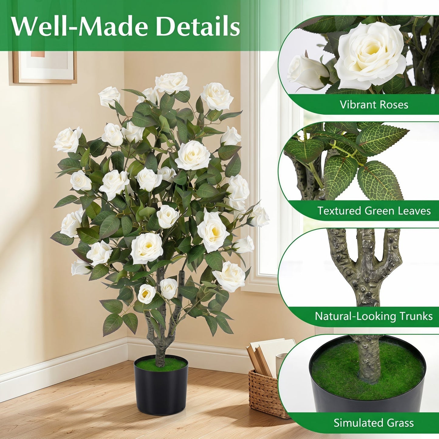 Artificial Rose Tree with Blooming Flowers - Set of 2