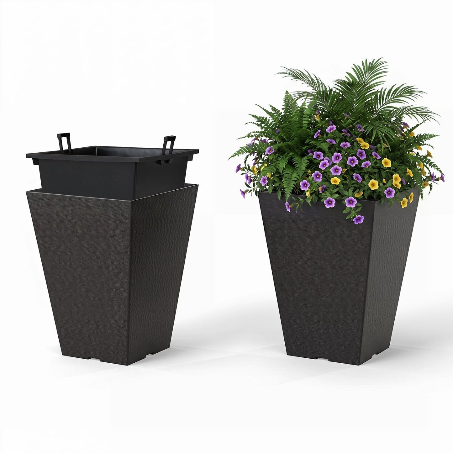 Square Taper Planter with Self-Watering System - Set of 2