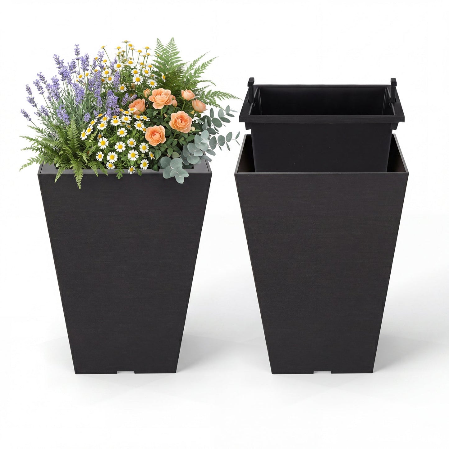 Square Taper Planter with Self-Watering System - Set of 2