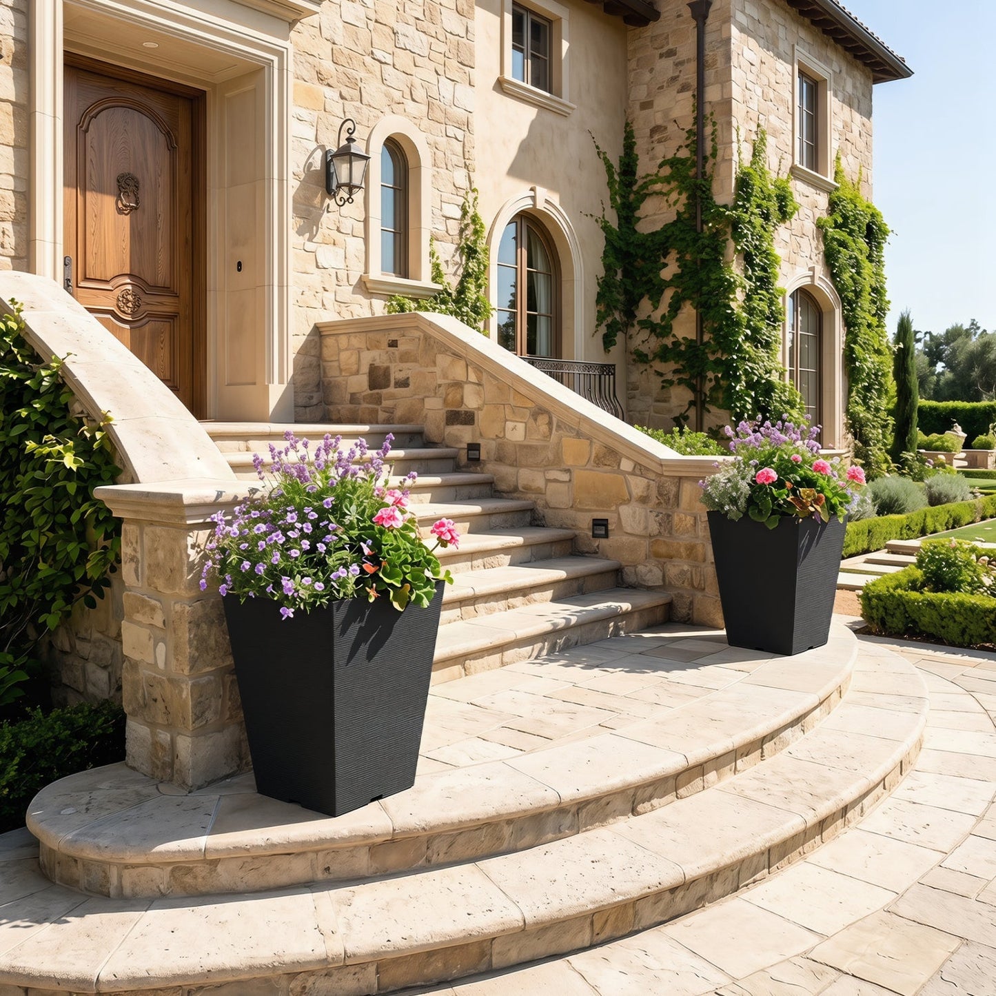 Square Taper Planter with Self-Watering System - Set of 2
