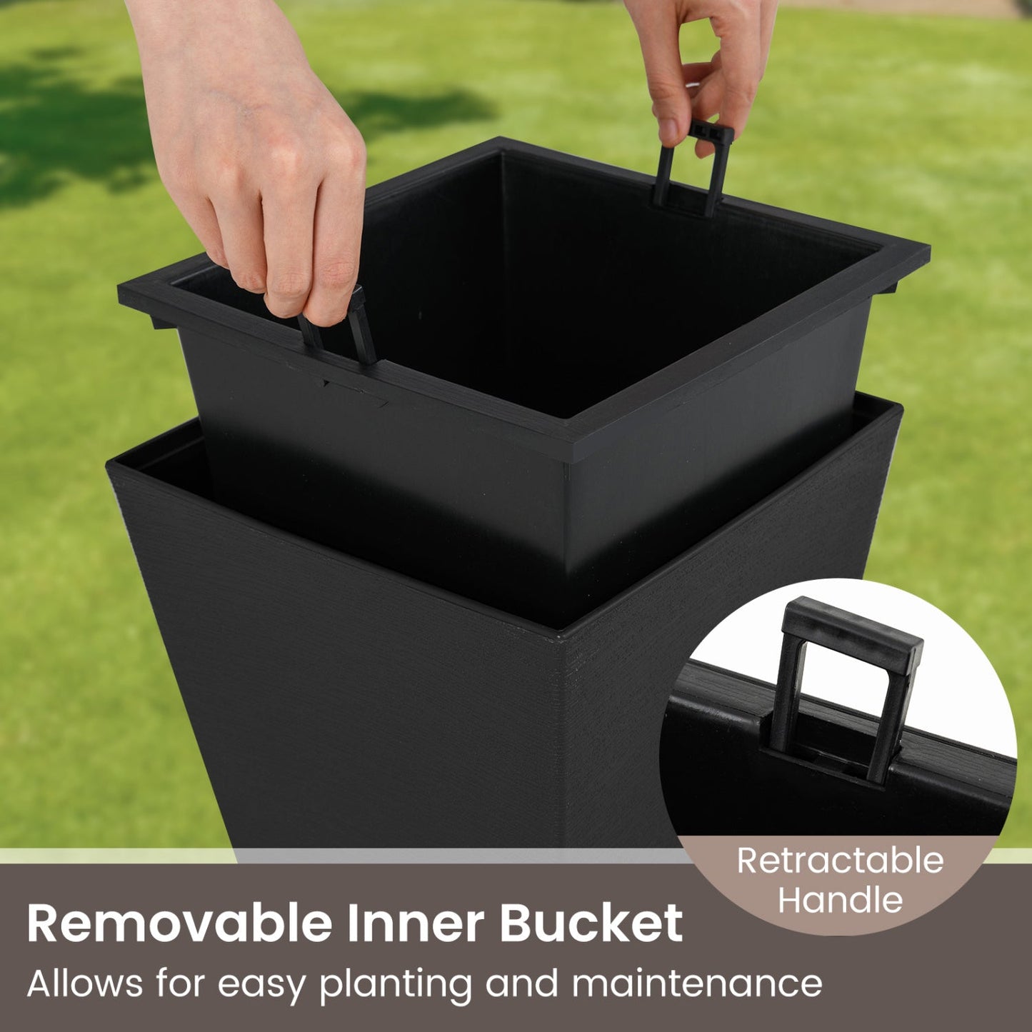 Square Taper Planter with Self-Watering System - Set of 2