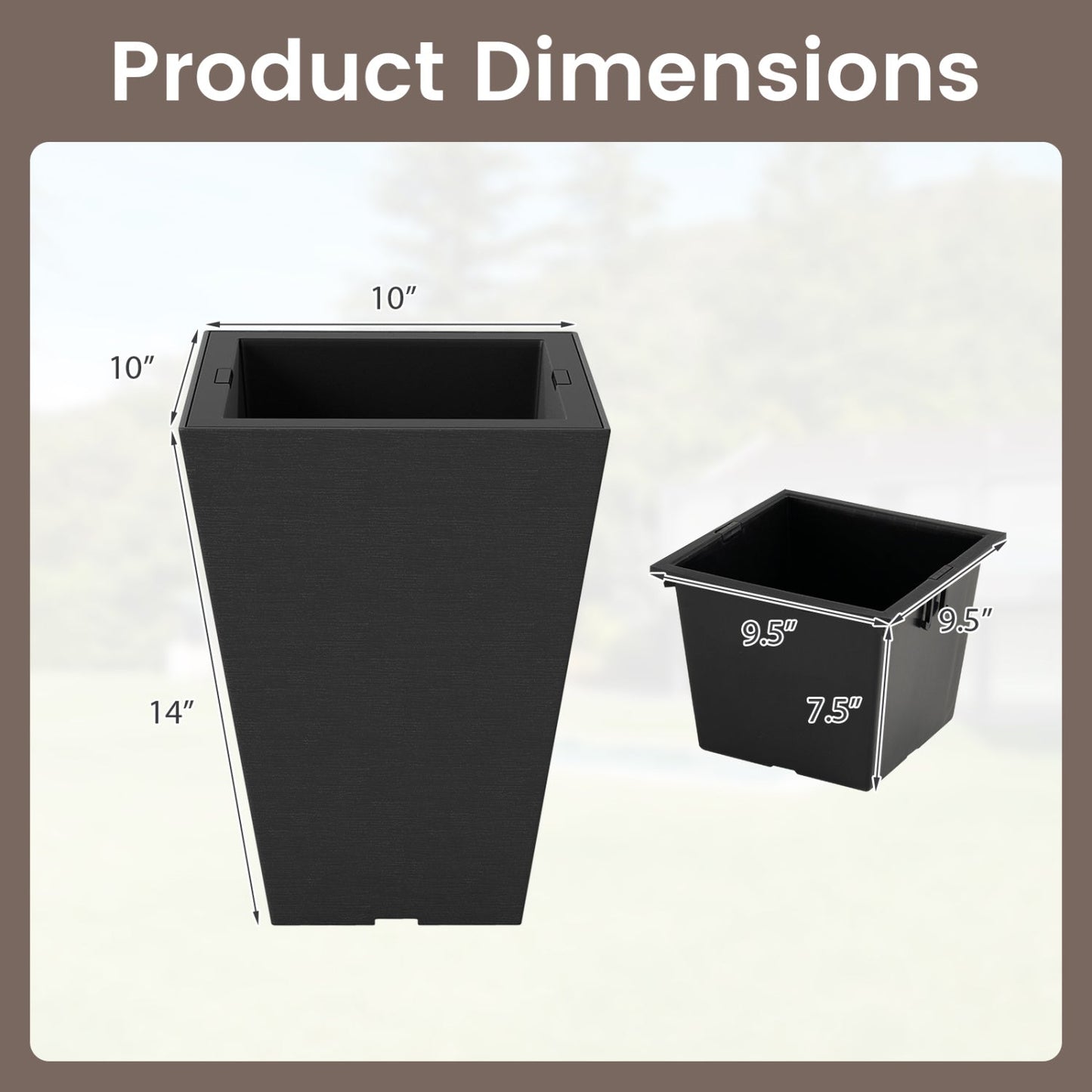 Square Taper Planter with Self-Watering System - Set of 2