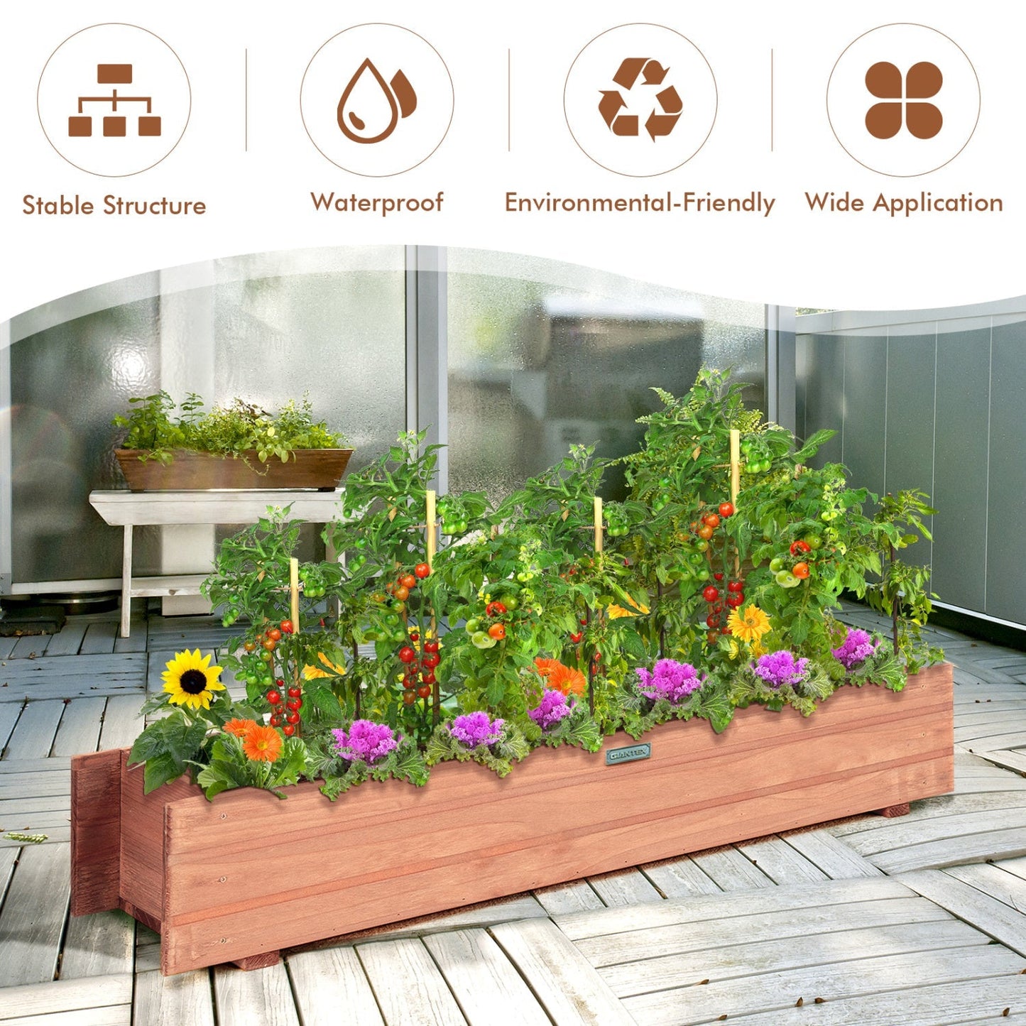 Wooden Raised Garden Bed Planter Box Set of 2 - Brown