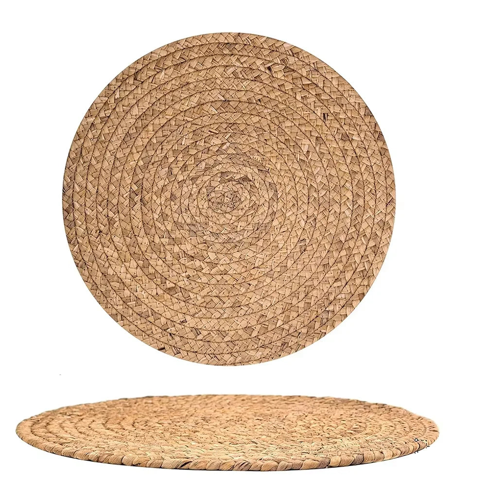 Round Woven Placemat Boho Rattan Placemats Natural Water Hyacinth Placemat Farmhouse Weave Place Mats Braided Wicker Table Mats