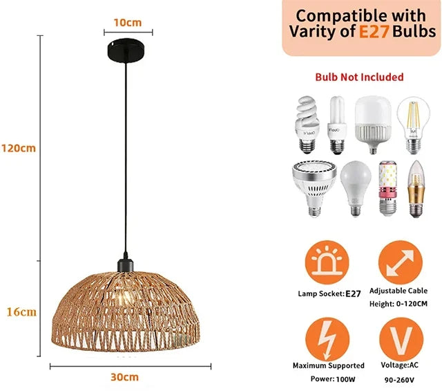 Newest hemp rope woven pendant lamp pastoral restaurant tea room inn bar bedroom rattan indoor chandelier lighting  AC95-260V