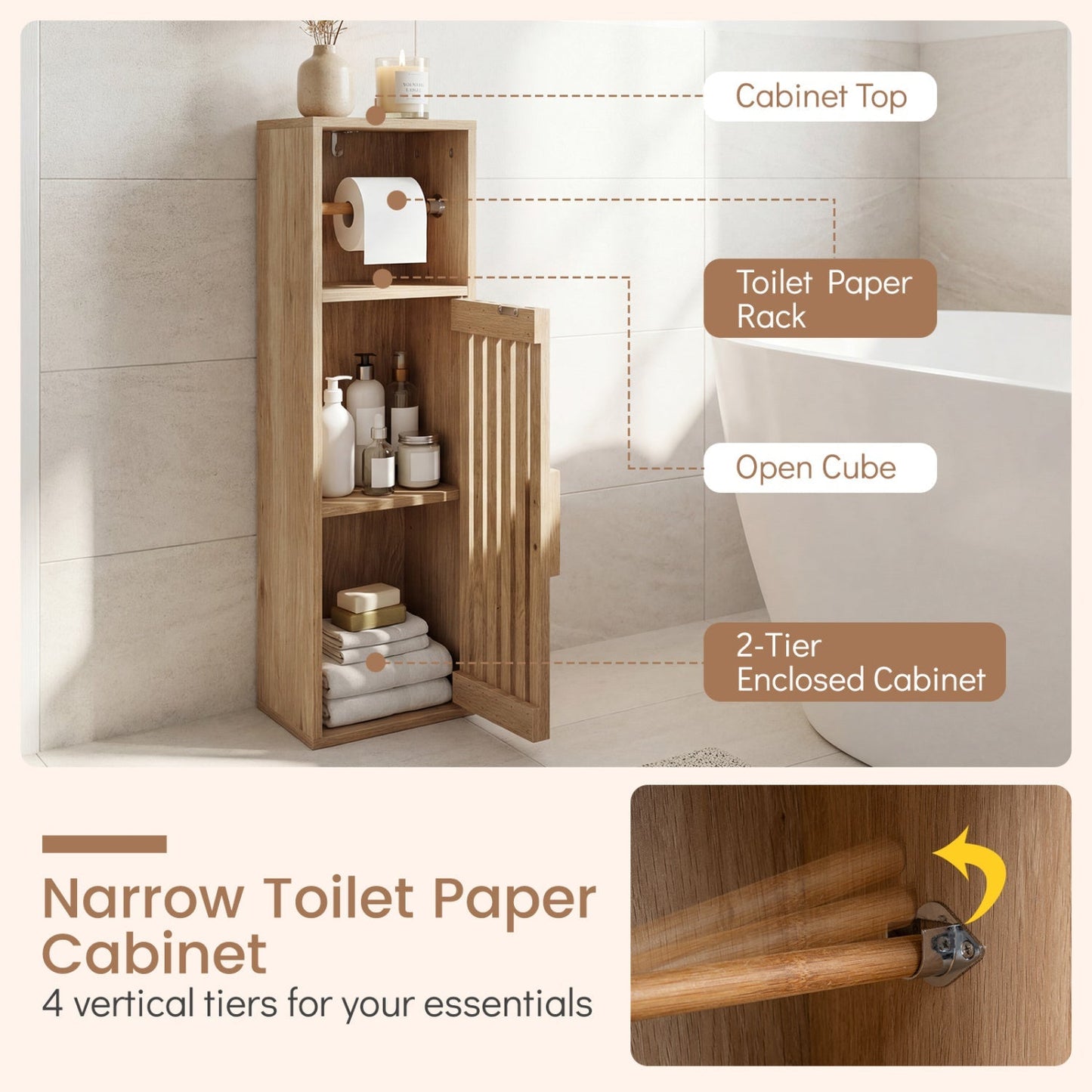 Slim Bathroom Cabinets Freestanding Toilet Paper Holder Stand with Door