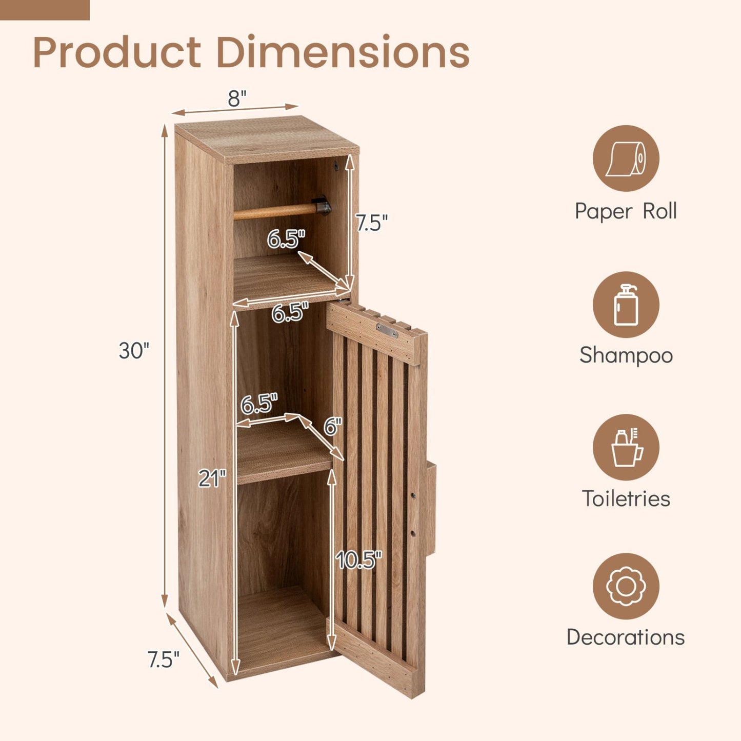 Slim Bathroom Cabinets Freestanding Toilet Paper Holder Stand with Door
