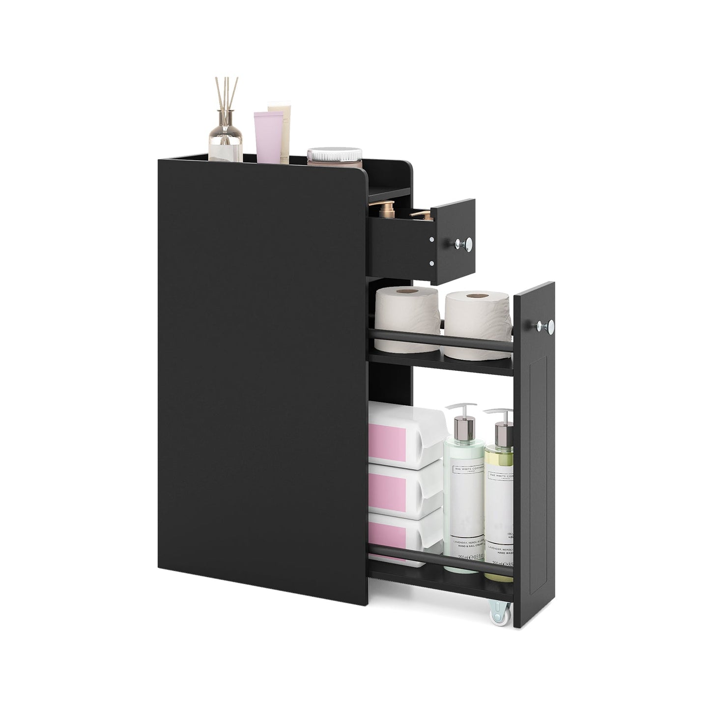 Small Bathroom Storage Cabinet 4-Tier with Slide Out Drawers on Casters
